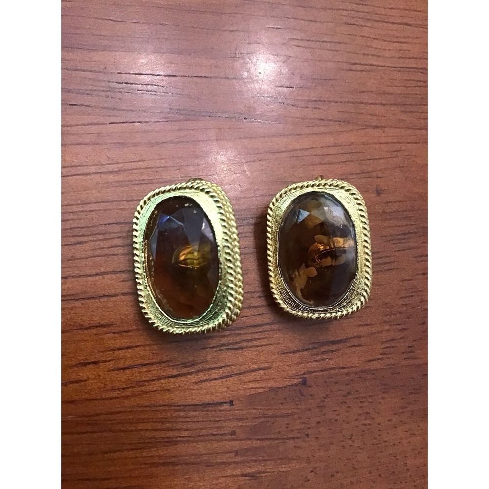 Vintage Gold Tone Sarah Cov Coventry Amber Clip on Earrings Statement